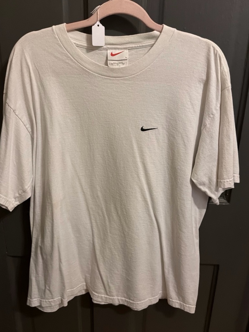 Nike White Short-Sleeve Tee with Black Swoosh